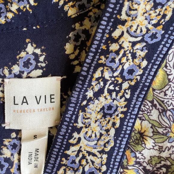 La Vie Rebecca Taylor Indienne Cotton Midi Dress Boho Floral Block Print Small - Picture 11 of 12